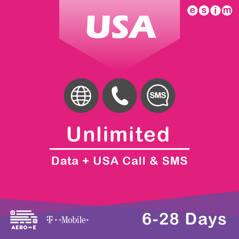 USA Tmobile Prepaid dailyUnlimited 4G/5G Data, Calls, Texts AEROE esim