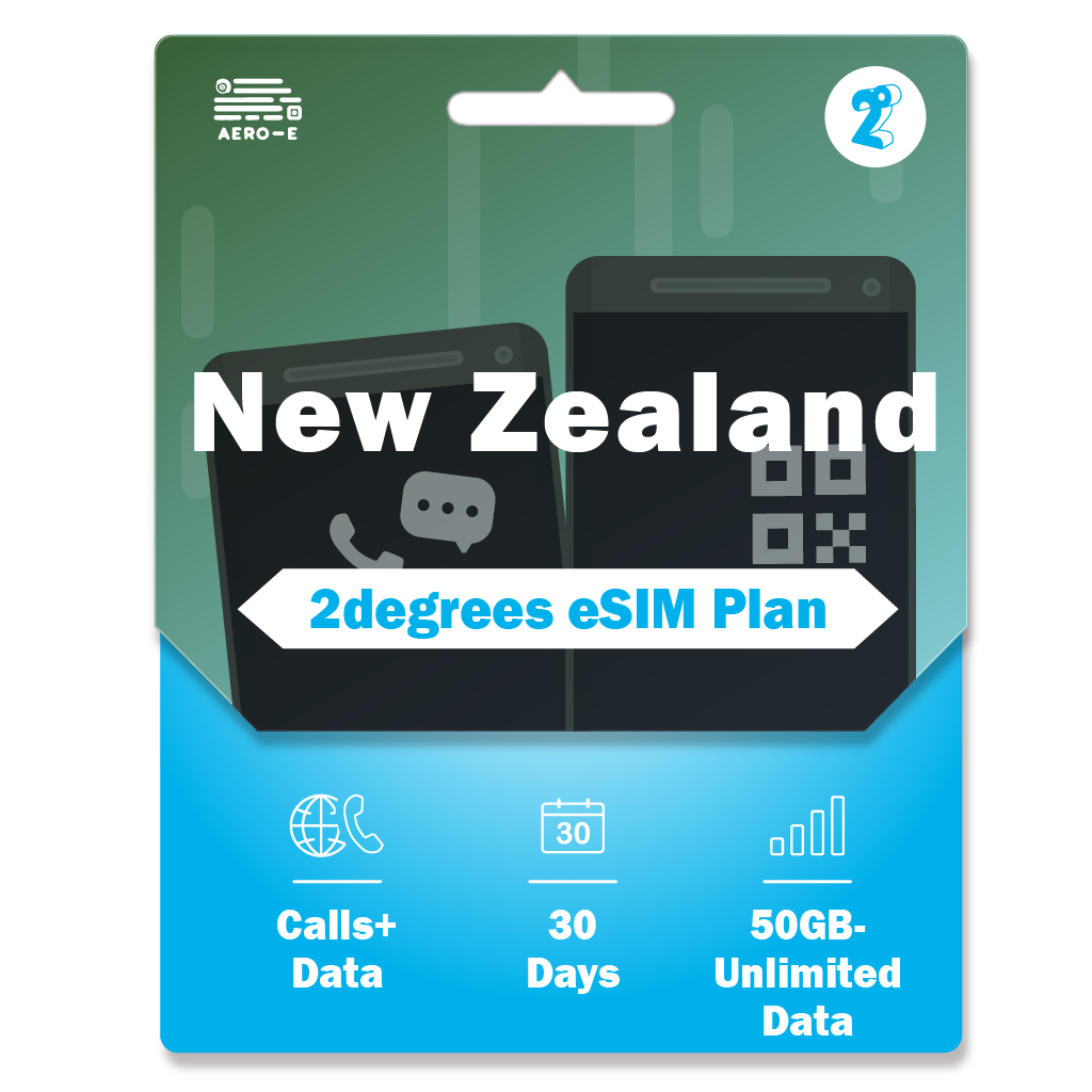 New Zealand 2 Degrees monthly esim 50GB-unlimited High speed Data+Calls, Texts to New Zealand and Australia
