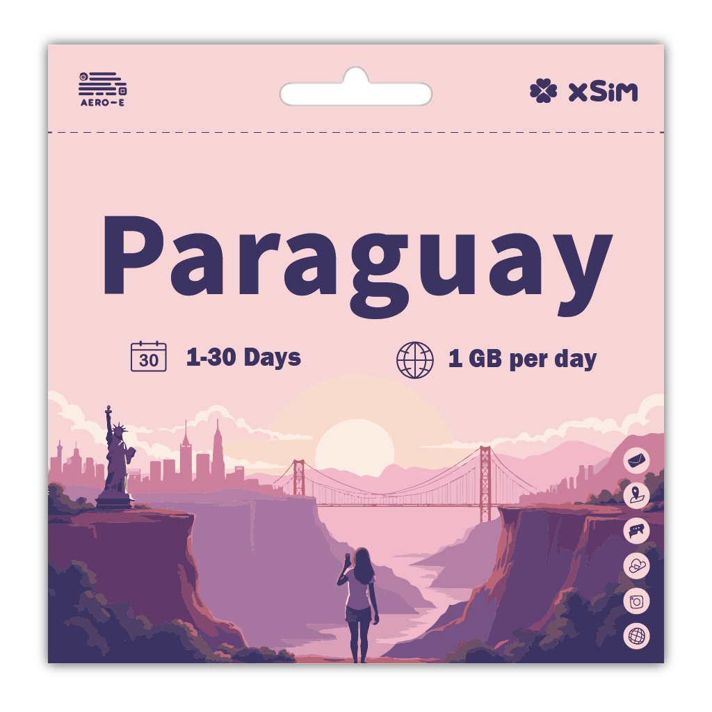 【XSIM】Paraguay Data eSIM 1GB/Day for 1-30 days (Refillable)