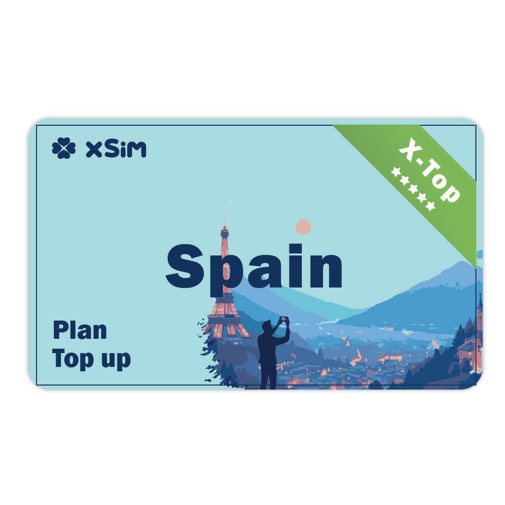 【X-Top】Spain Top Up 1GB/Day for 1-30 days for XSIM