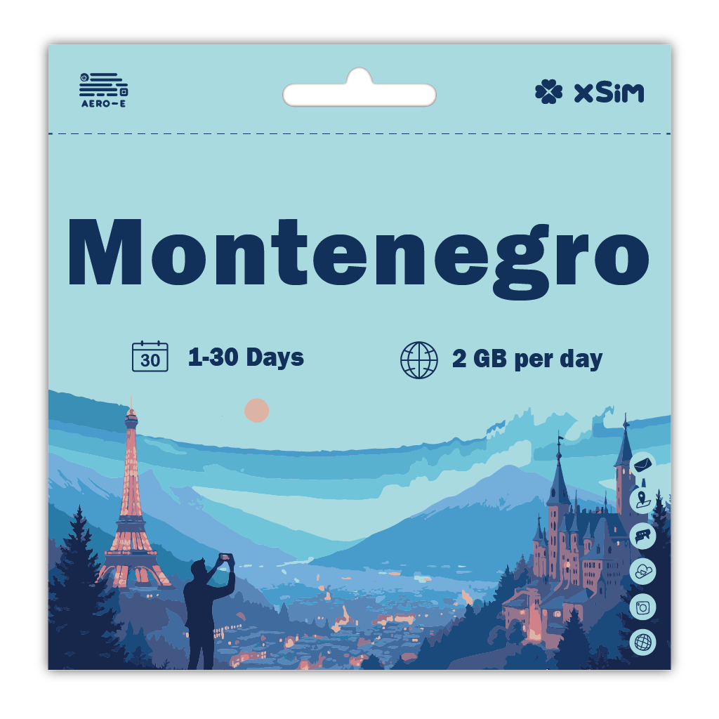 【XSIM】Montenegro Data eSIM 2GB/Day for 1-30 days (Refillable)