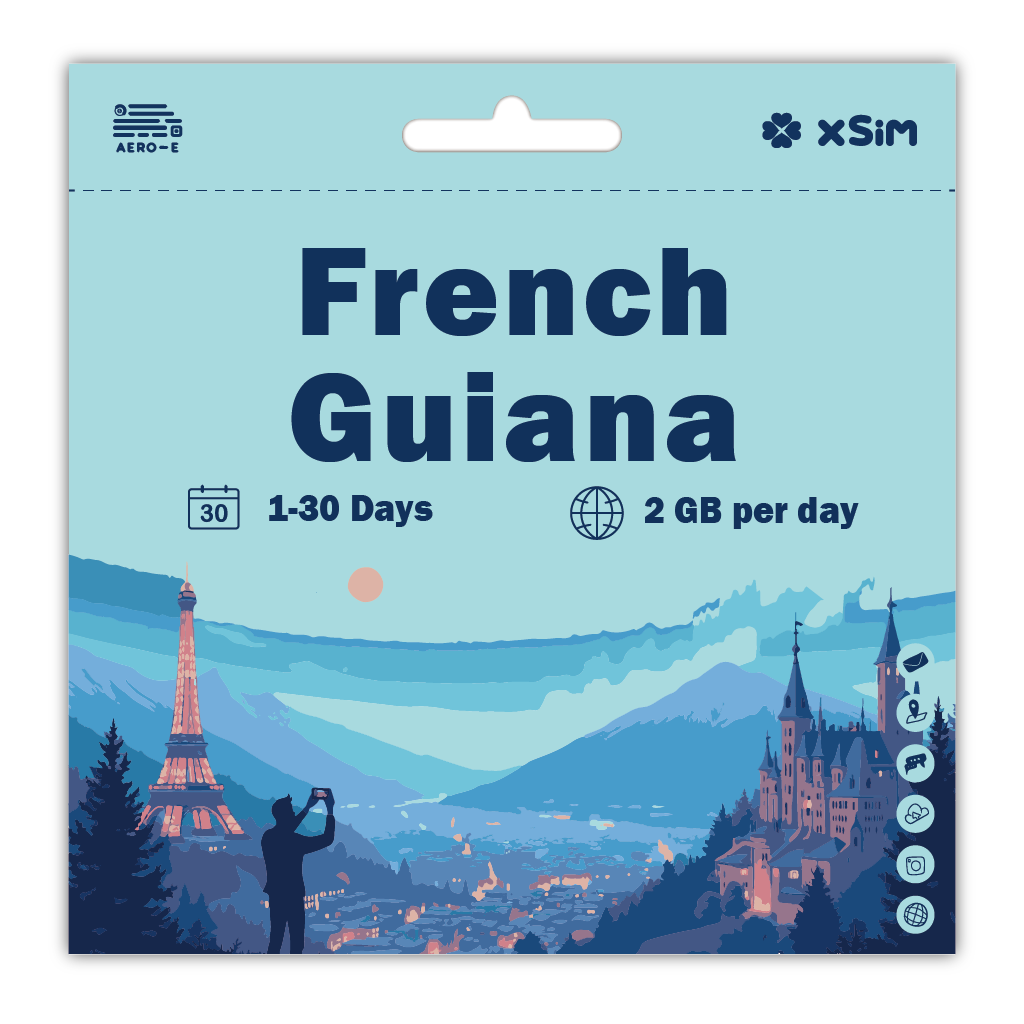 【XSIM】French Guiana Data eSIM 2GB/Day for 1-30 days (Refillable)