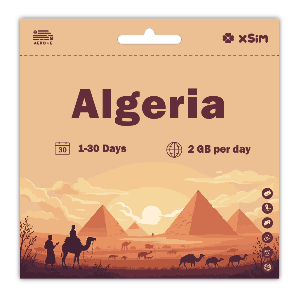 【XSIM】Algeria Data eSIM 2GB/Day for 1-30 days (Refillable)