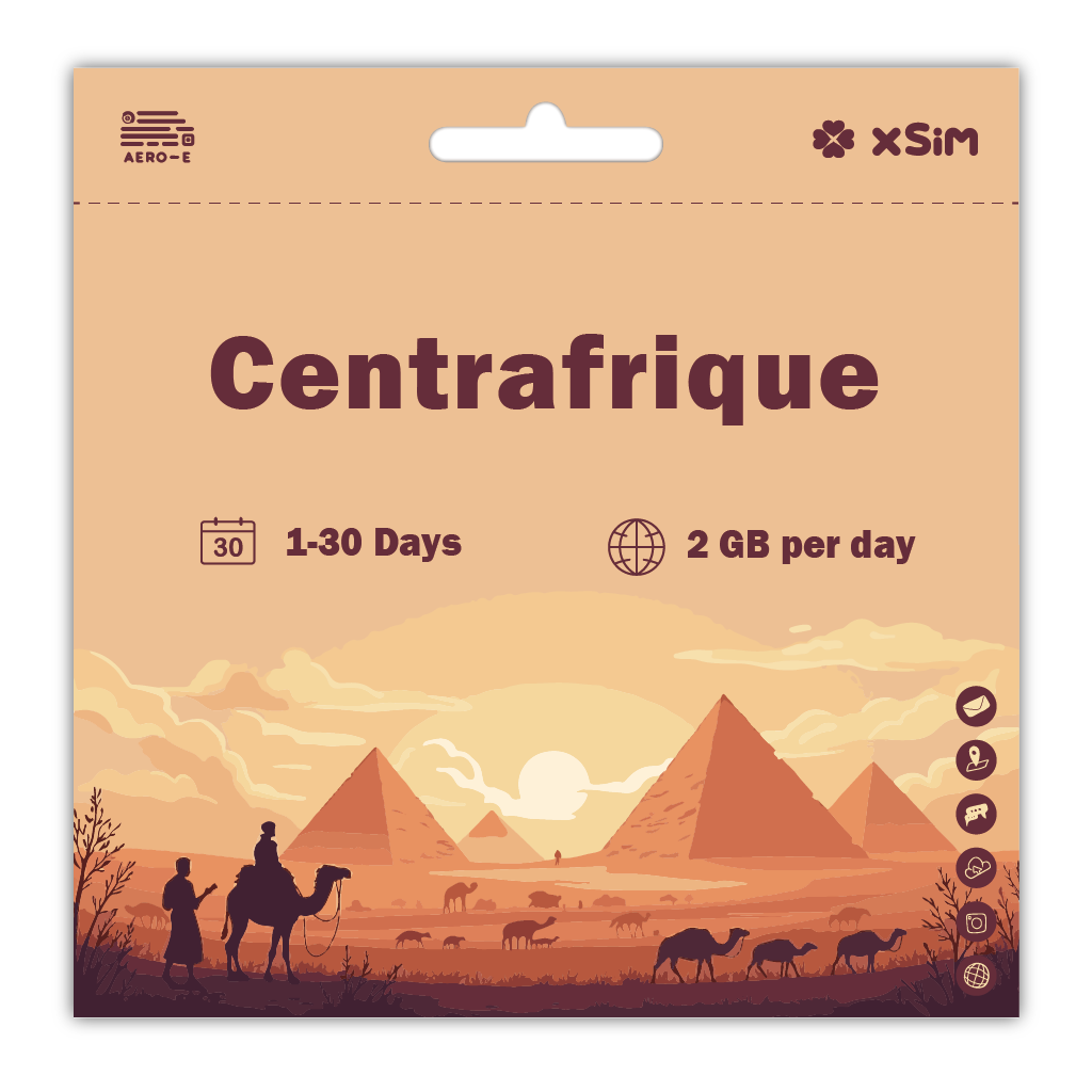【XSIM】Centrafrique Data eSIM 2GB/Day for 1-30 days (Refillable)