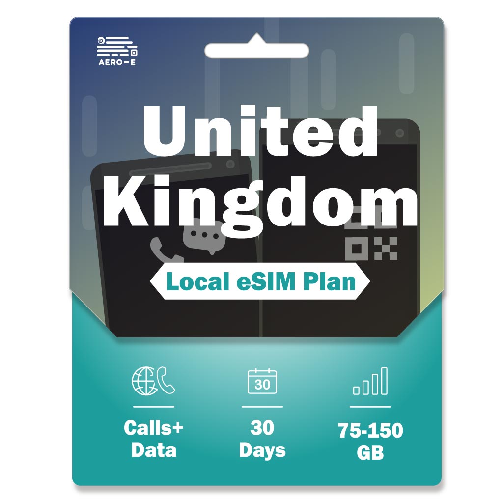 United Kingdom 75-150GB data+ unlimited calls, texts for 30 days