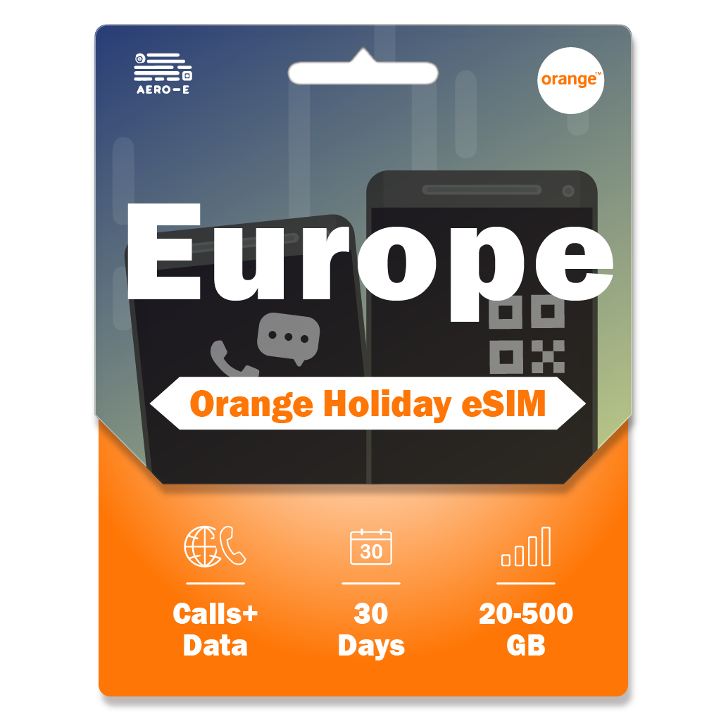 Europe Orange Holiday 20-500GB data+call+SMS eSIM