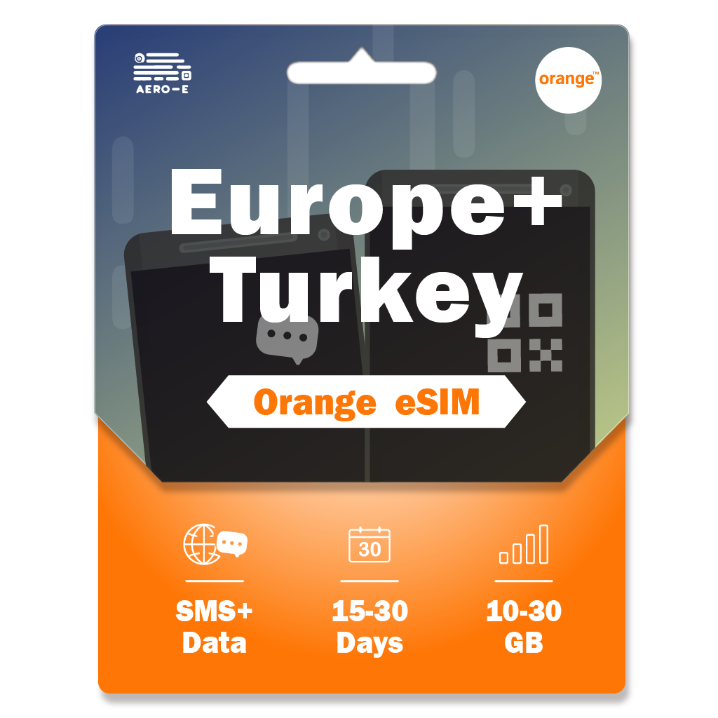 Europe+Turkey 10-30GB data+SMS eSIM